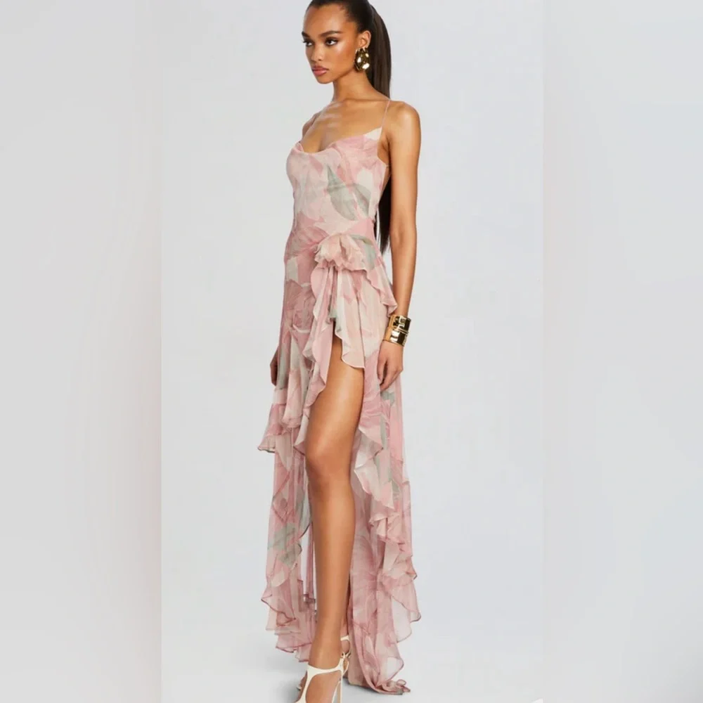Retrofete Samara Silk Chiffon Dress in Dusty Pink Botanical $798 - Picture 3 of 16
